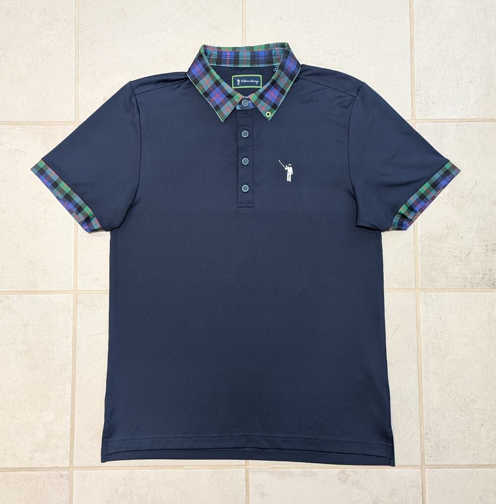 William Murray Men's Small Golf Polo Shirt Short Sleeve Stretch Navy Plaid Green